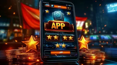 Casino mobile application showing star rating system with cash and chip stacks