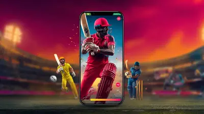 Smartphone displaying cricket batsman with live players in stadium background for sports betting