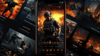 Soldier in combat gear displayed on smartphone screen with explosive warfare background