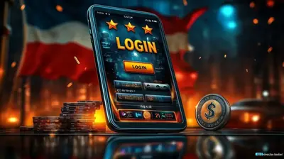 Smartphone displaying casino login interface with star ratings and coin stacks beside polish flag