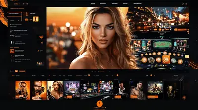 Professional female dealer in elegant live casino interface with game selection and city backdrop